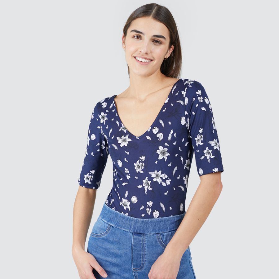  Body Escote V Floral - Facol
