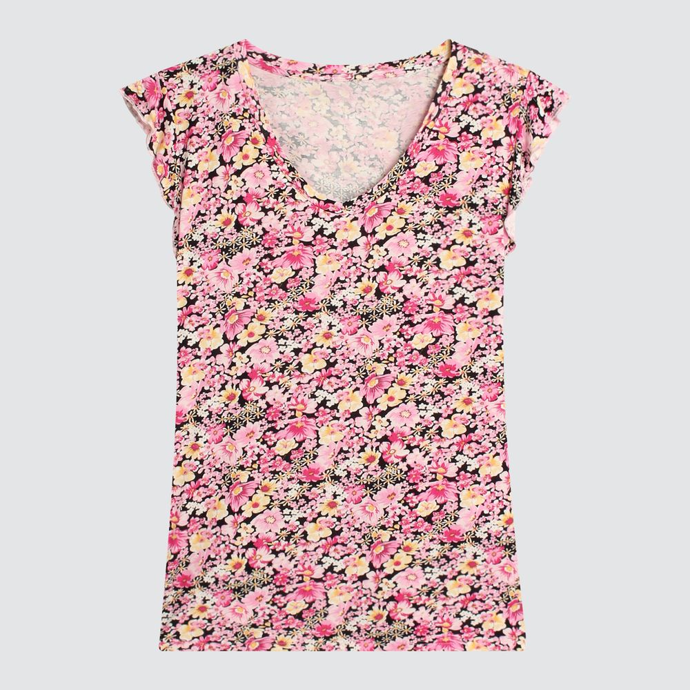 Camiseta Para Mujer Estampado Mini Flores Con Escote En V - Ostu