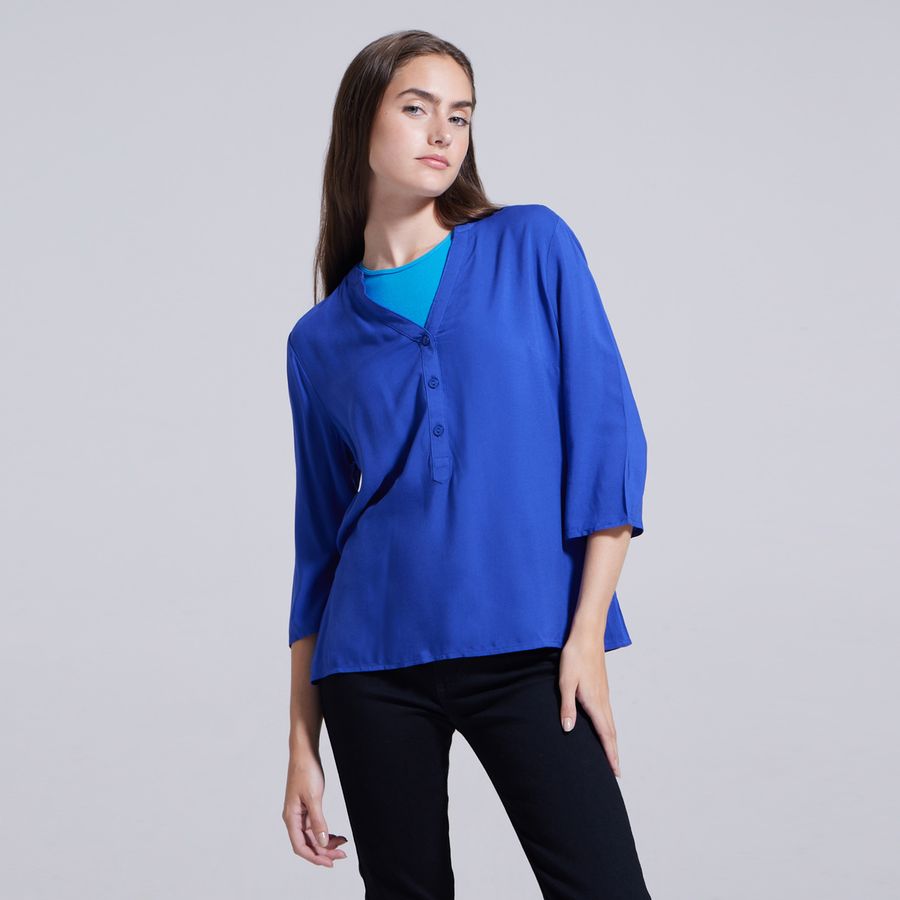 Mujer Ropa Blusas y Camisas L Viscosa Azul Ostu