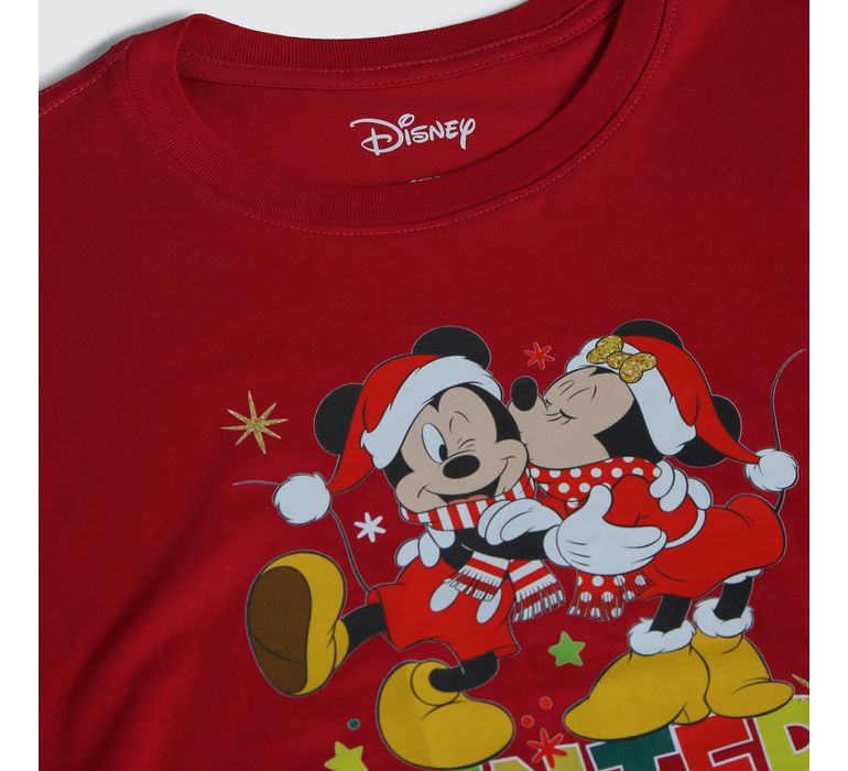 Camiseta de Disney con cuello en V para mujer, diseño de Mickey y Minnie